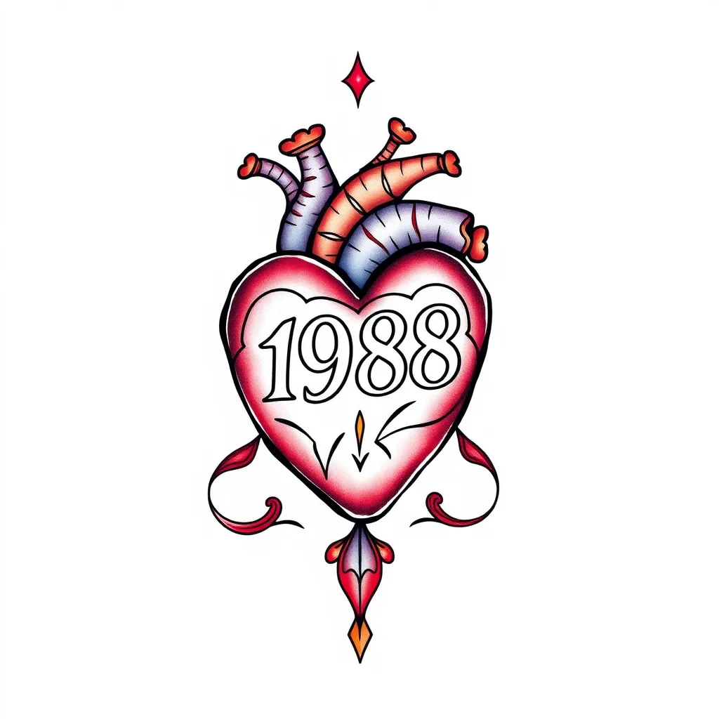 coeur avec 1988 et 1988 intégrer dans le coeur 문신