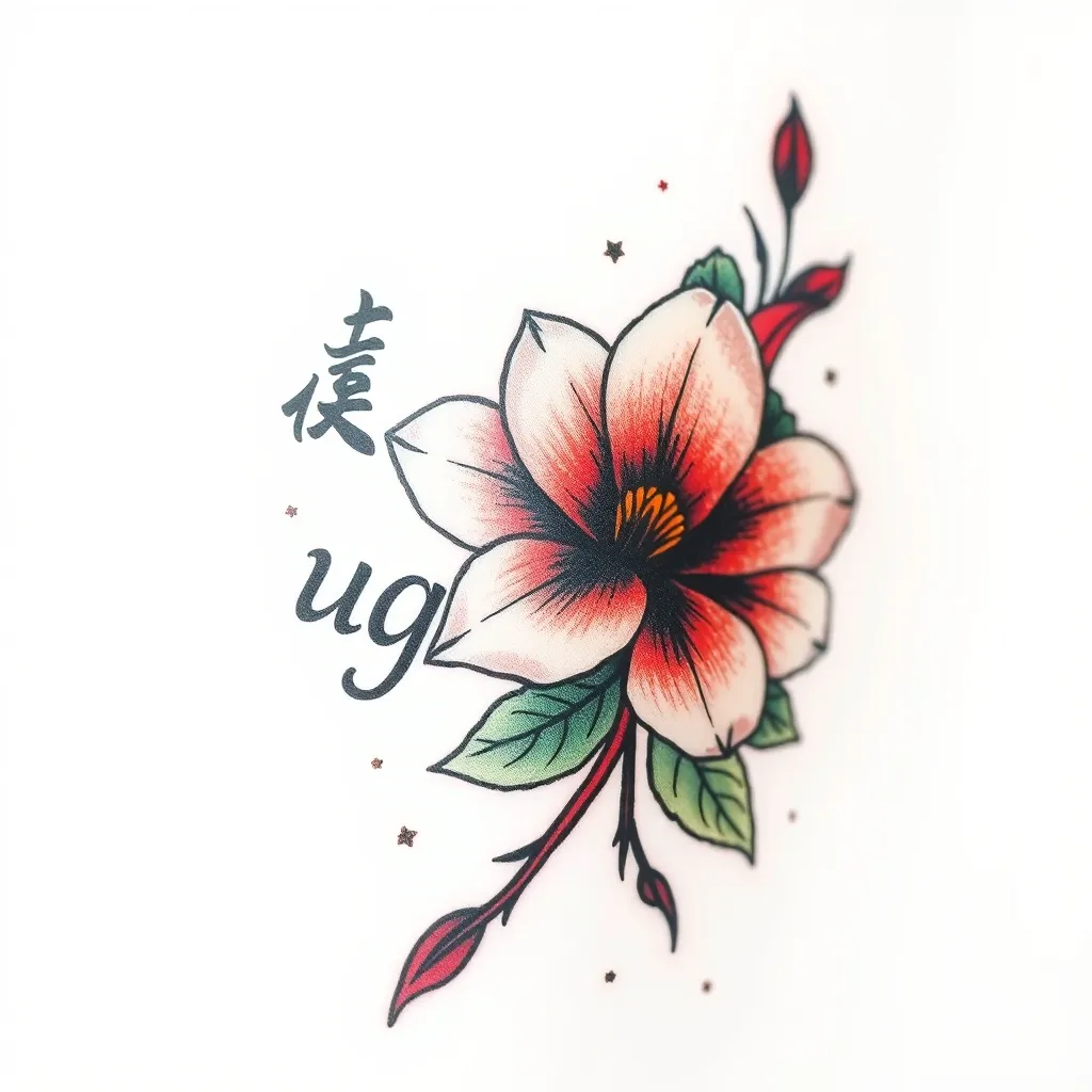 hello i want a tattoo with the word 八月 written in Japanese and a flower. Im not sure if i want the flower next to the word or the word inside the flower टैटू