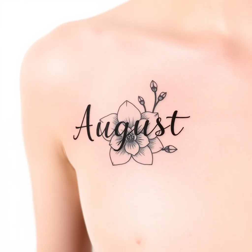 hello i want a tattoo with the word 八月 written in Japanese and a flower. Im not sure if i want the flower next to the word or the word inside the flower टैटू