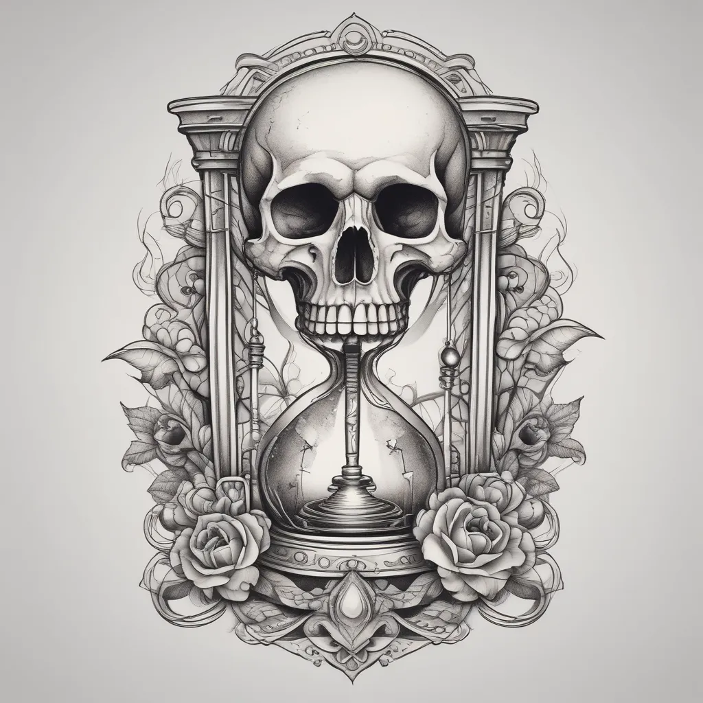 Hourglass With Skull tatuaggio