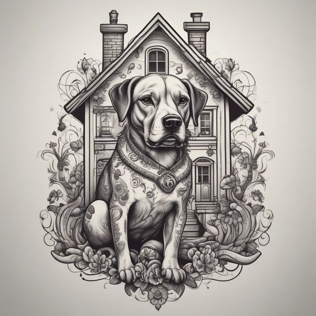 House with dog near him tatuaje