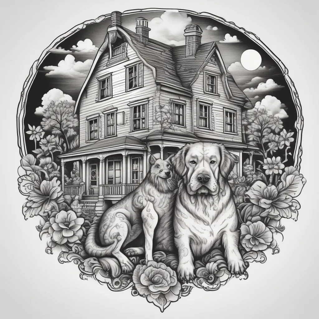 House with dog near him tatoeage