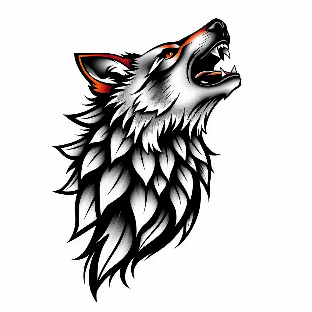 howling black wolf  纹身