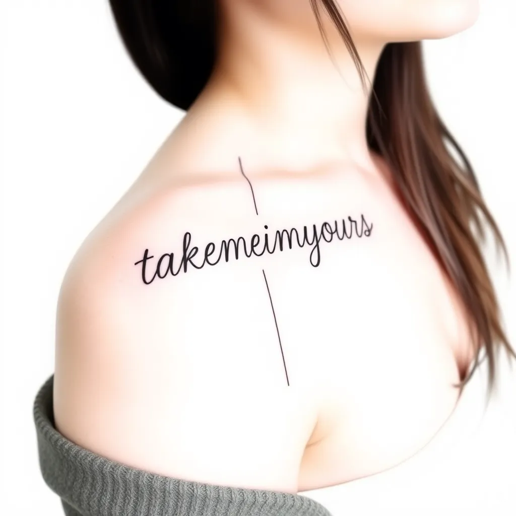 身上有一个竖着的“takemeimyours”的纹身 想要彩色把他遮盖住 tatuagem