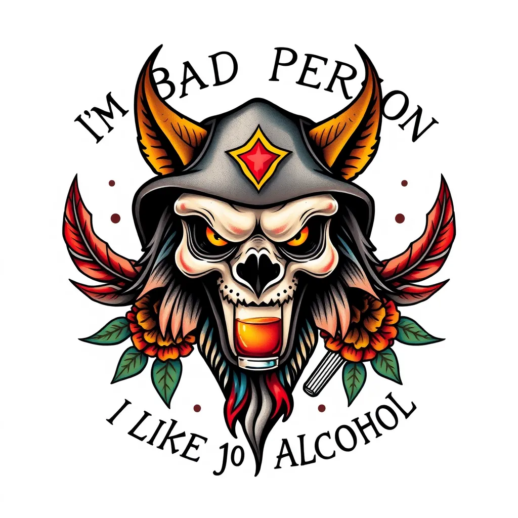 im a bad person and i like to drink alchohol  tatuaż