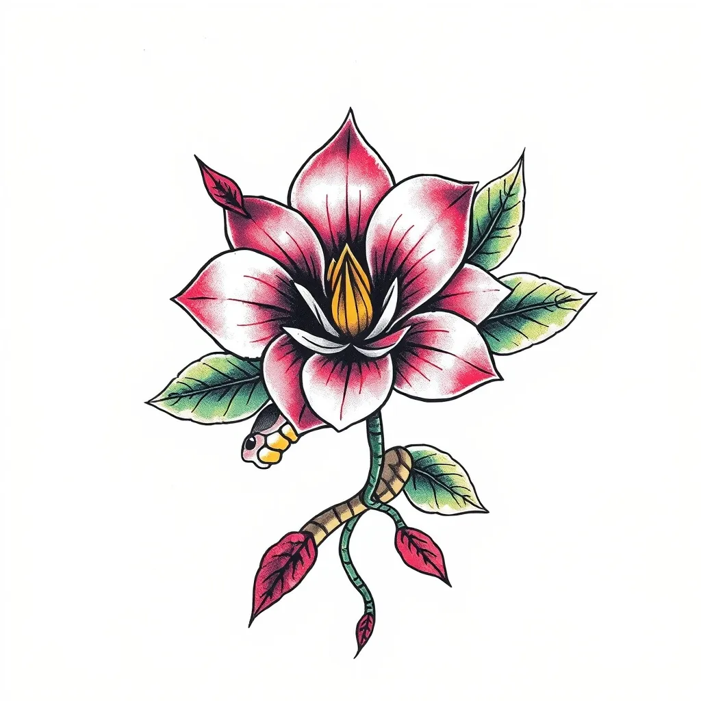 quiero una flor con alrededor una serpiente  tatuaggio