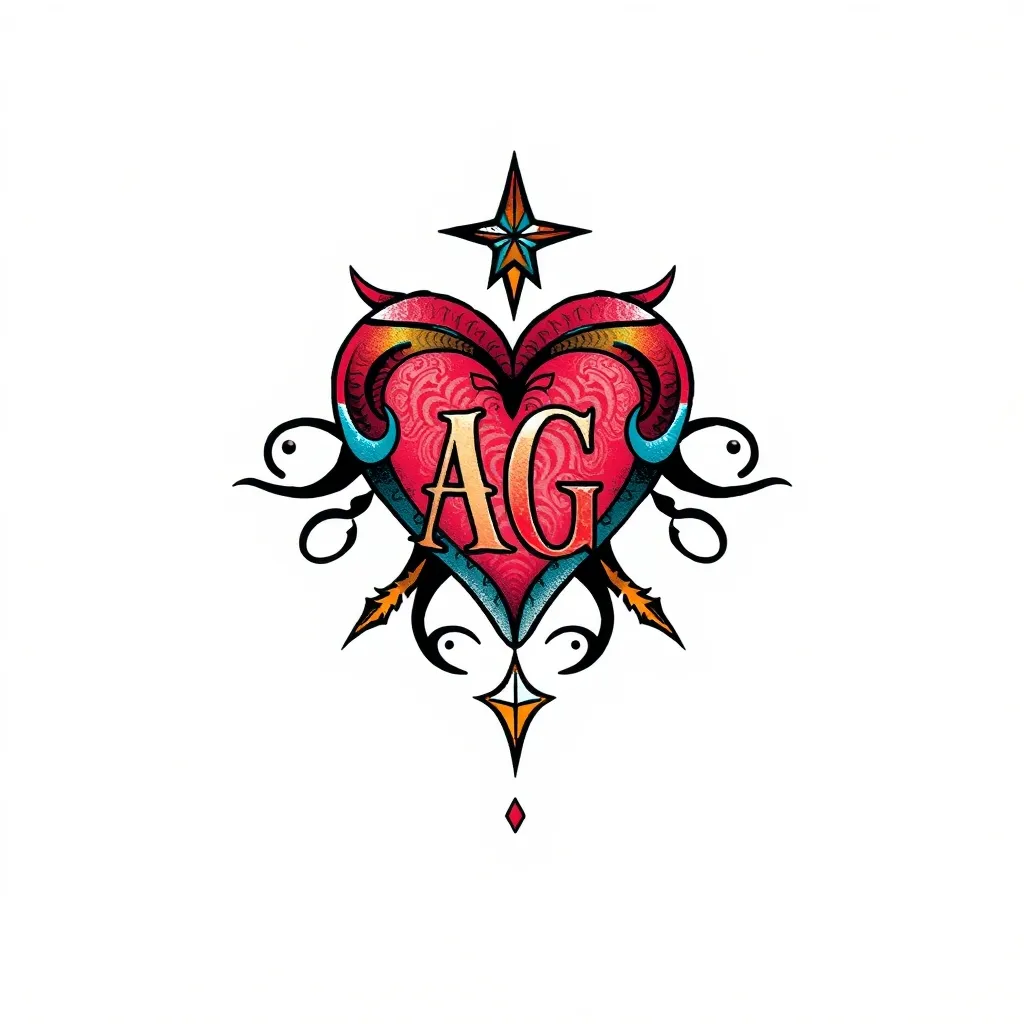 Quiero un corazón y tenga las iniciales AG y alrededor una estrella tatuaż