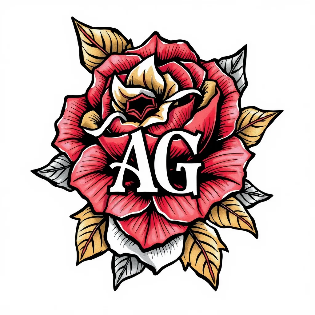 Quiero una rosa iniciales AG y alrededor una flor 문신
