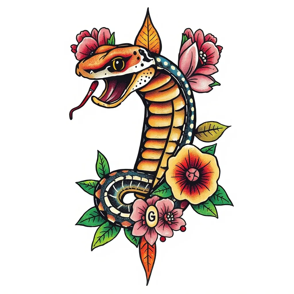 QUIERO UNA SERPIENTE QUE TENGA LAS INICIALES AG Y ALREDEDOR UNA FLOR   tatuaż