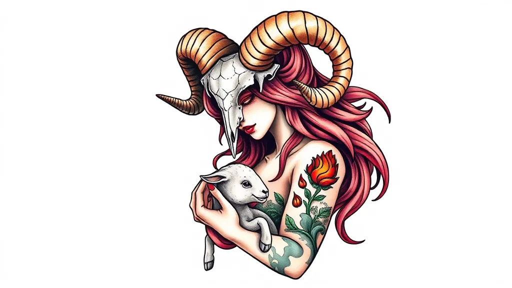 I want a tattoo sleeve for my left arm. The main design should feature a beautiful female figure representing Aries. She could either wear a ram’s skull with horns as a headdress, or have horns growing naturally from her head. The overall theme should emphasize her strength and warrior-like spirit. Additionally, she should be holding a small lamb or a fire creature in her hands, symbolizing her role as a protector of animals and embodying a sense of guardianship and care.
Переведи tattoo