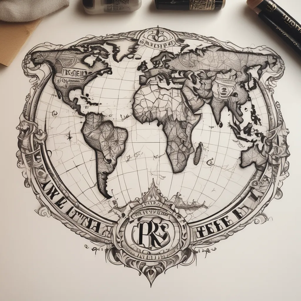 I want a world map with the words "Reise, Reise" written on it وشم