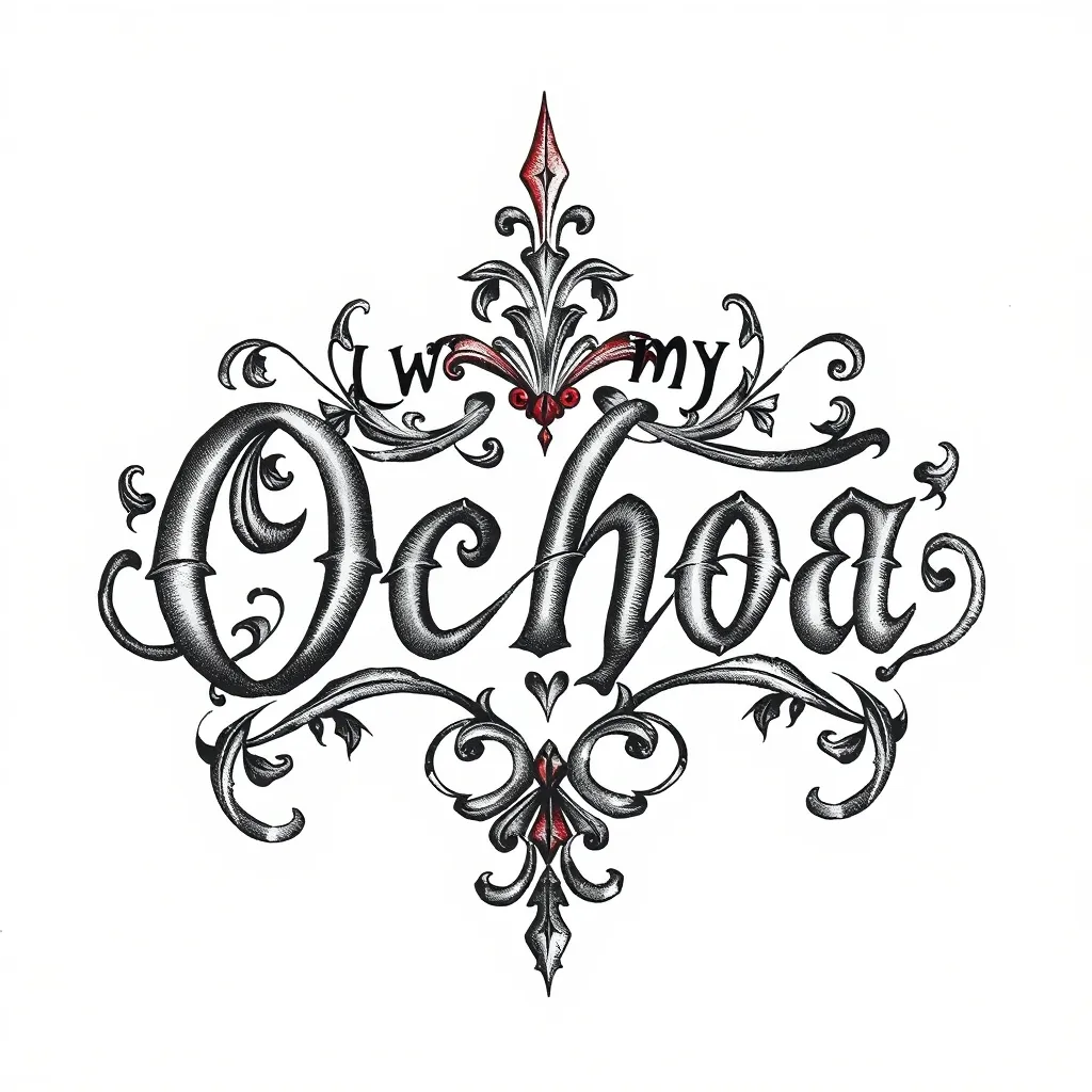 quiero mi apellido, es "ochoa" en negro, con fondo blanco, para un tatuaje, ornamentado, elegante, tipo elfo. tattoo