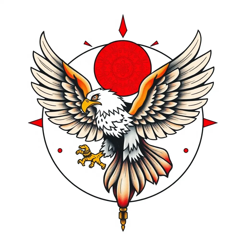 je souhaite créer un tatouage d'un aigle sur le symbole kaizen 入れ墨