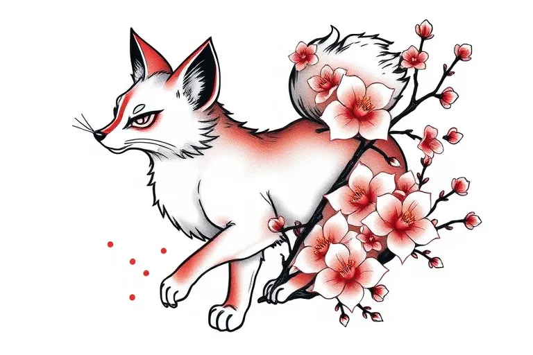 j'aimerais une maque de kitsune, ainsi que des référence au manga japonais jujutsu kaisen et des fleurs de cerisier sur l'avant bras  татуировка