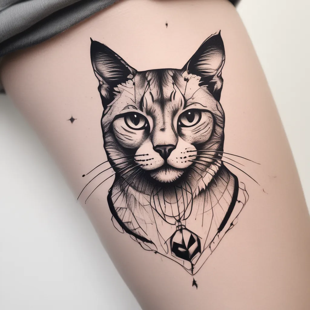 immagine che fonda l'impronta di un gatto e il numero 17 tatuering