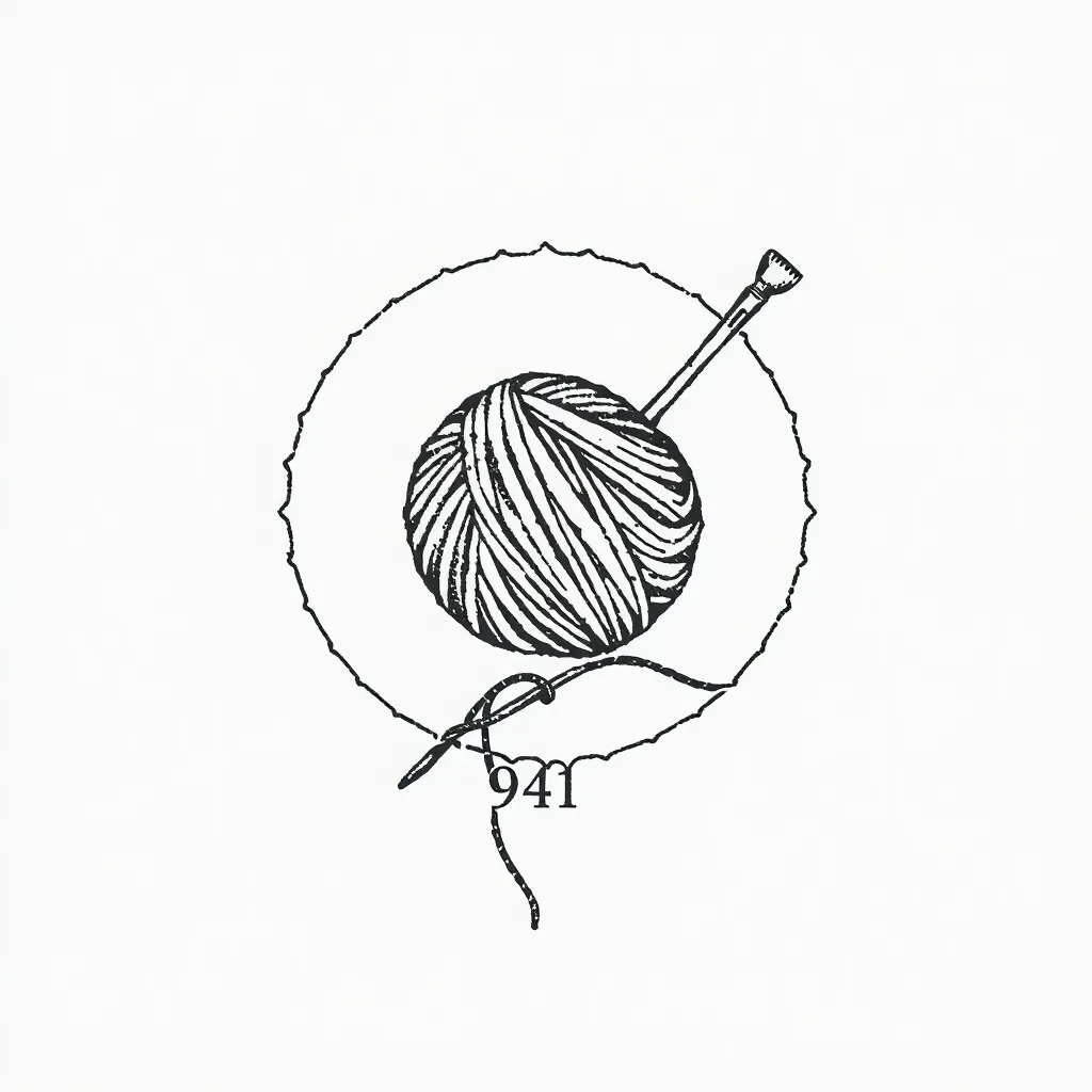 Imagina un diseño que combine una estampa postal vintage con una bola de estambre y agujas de tejer, incorporando el año 1941 de manera estilizada. Tätowierung