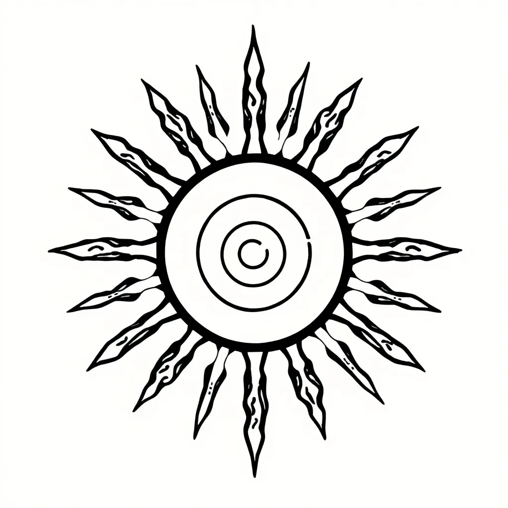 Inca sun with spiral in the middle and διφφερεντ σιζε ραυσ Tätowierung