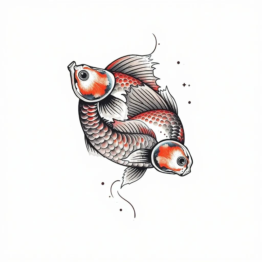 水墨 双鱼 tatuaggio