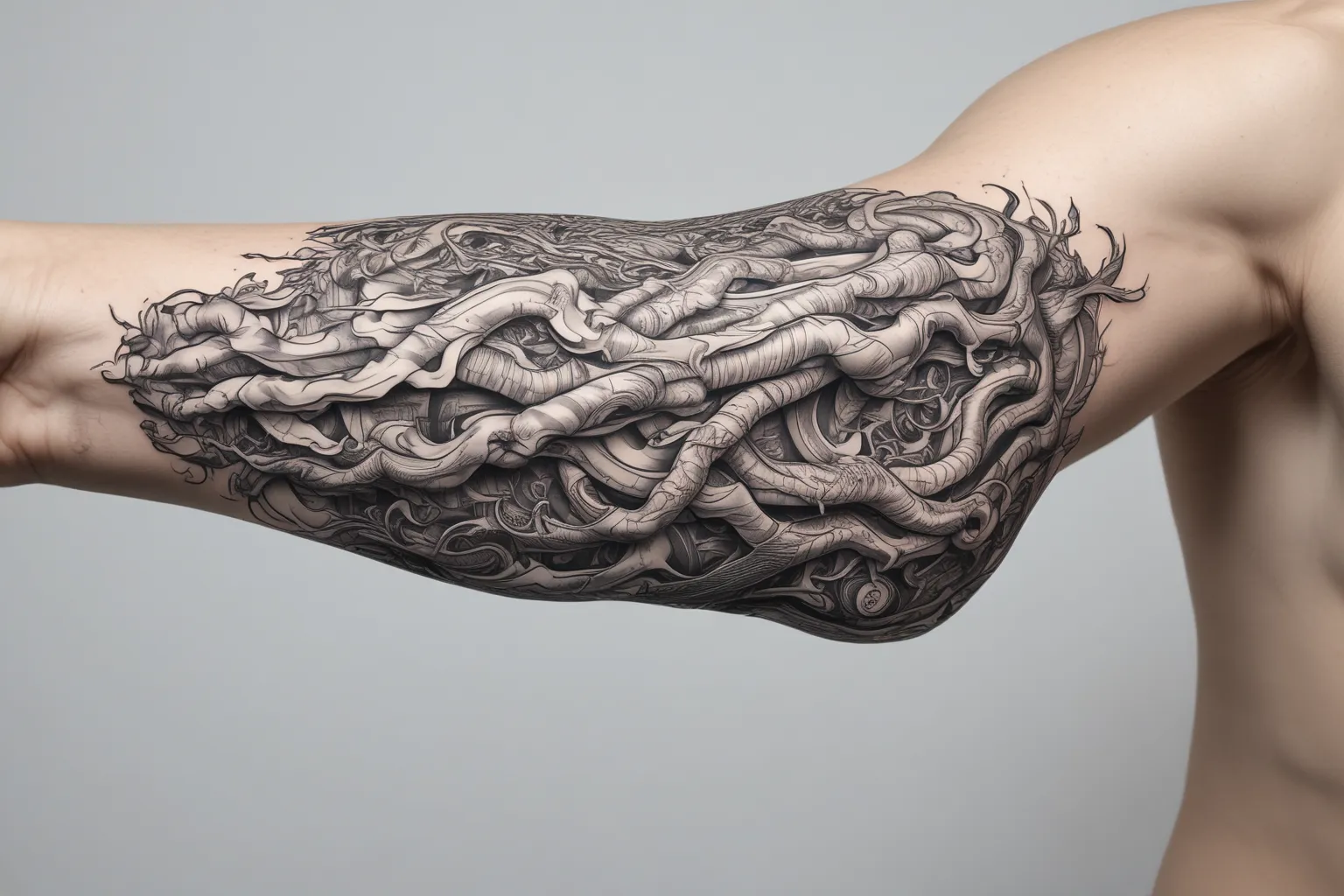inner elbow crook of the arm ,a vein tattoo of the basilic mcephalic and median cubicle veins in 3d effect tattoo