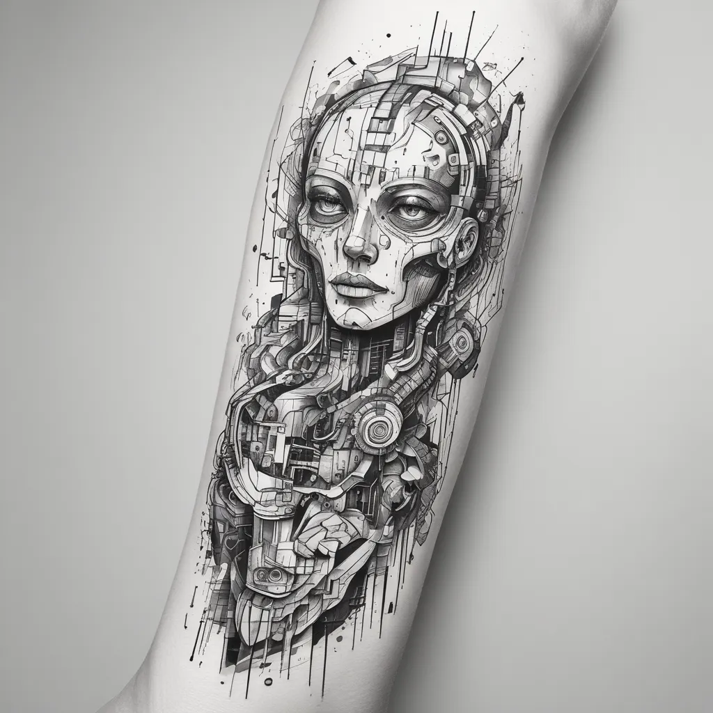 inner forearm, a tattoo associated with cyberpunk and artificial intelligence Tätowierung