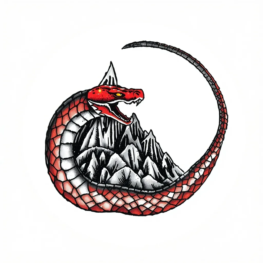 Integrate the snake mountain starfus into the Mobius ring وشم