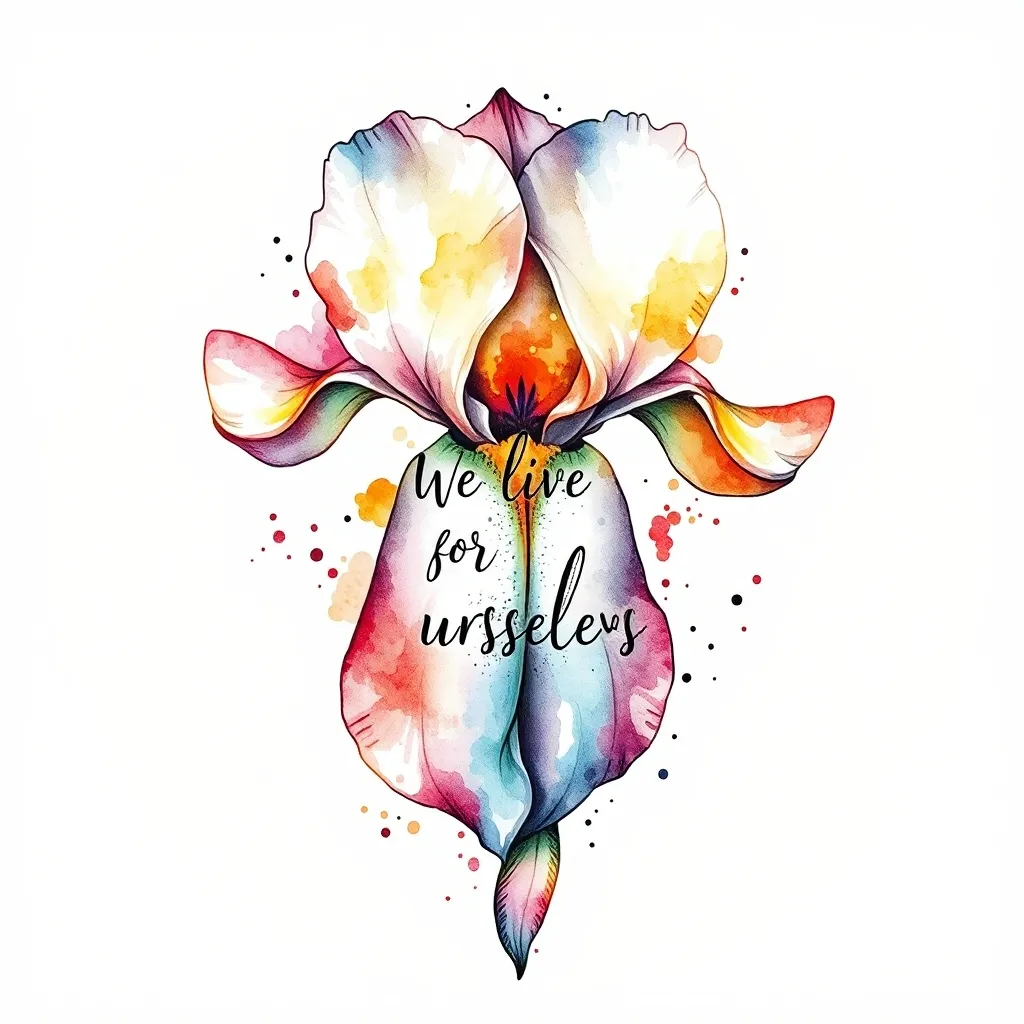 Iris with a word "Vivimos por si mismo" as the root of the iris
 tatuaje