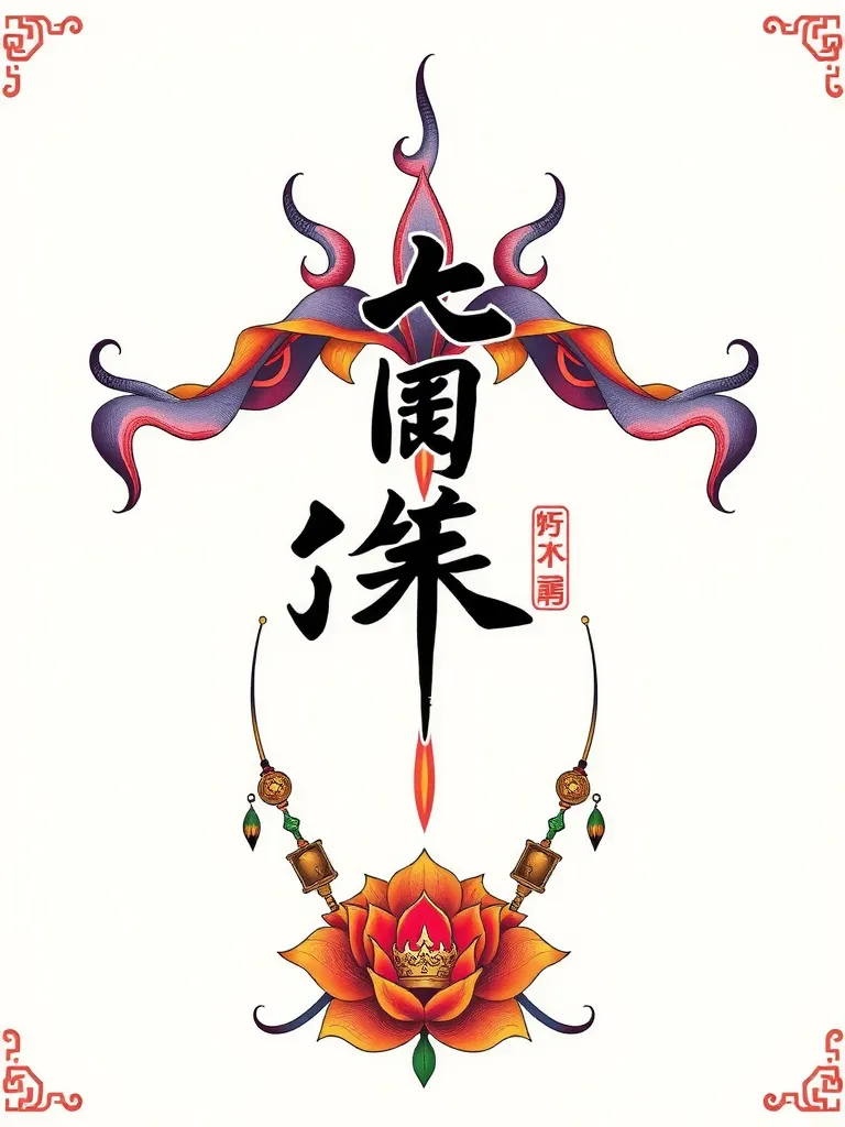 以“墨清辞”三个字为主,融合鸢尾花元素,水墨风 tatuaggio