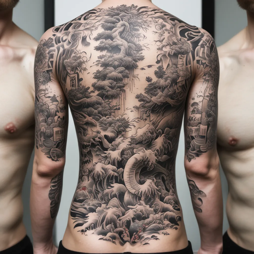 japanese sleeve with kanji for water 纹身