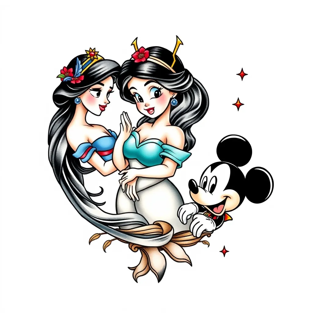 Jasmine, Aquarius, Mickey  tattoo