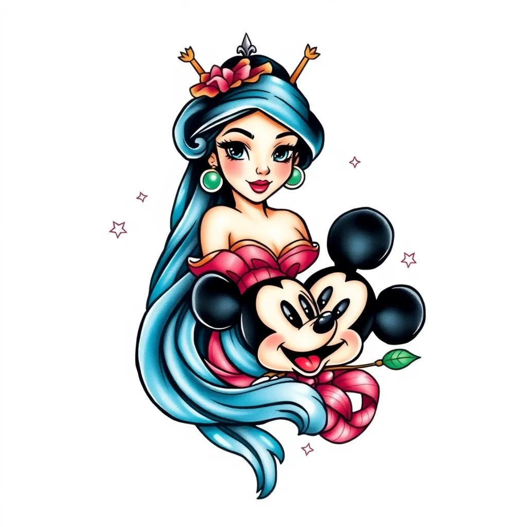 Jasmine, Aquarius, Mickey  tattoo