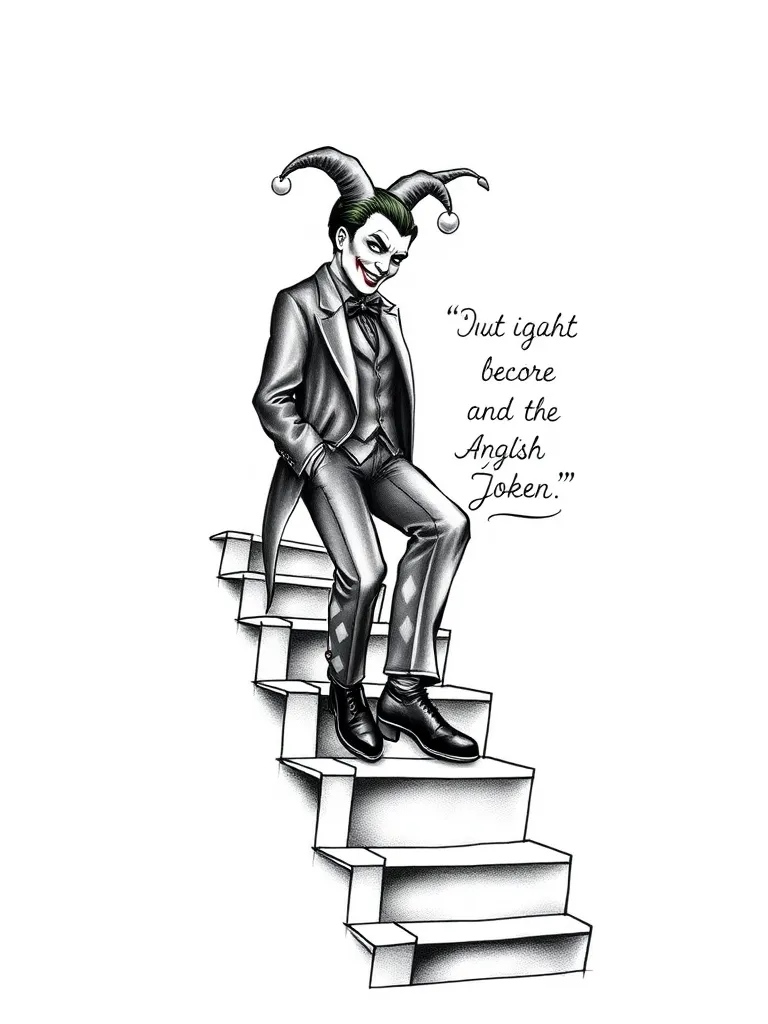 Joker auf der Treppe, Harley Quinn und einen englischen Joker Zitat tattoo