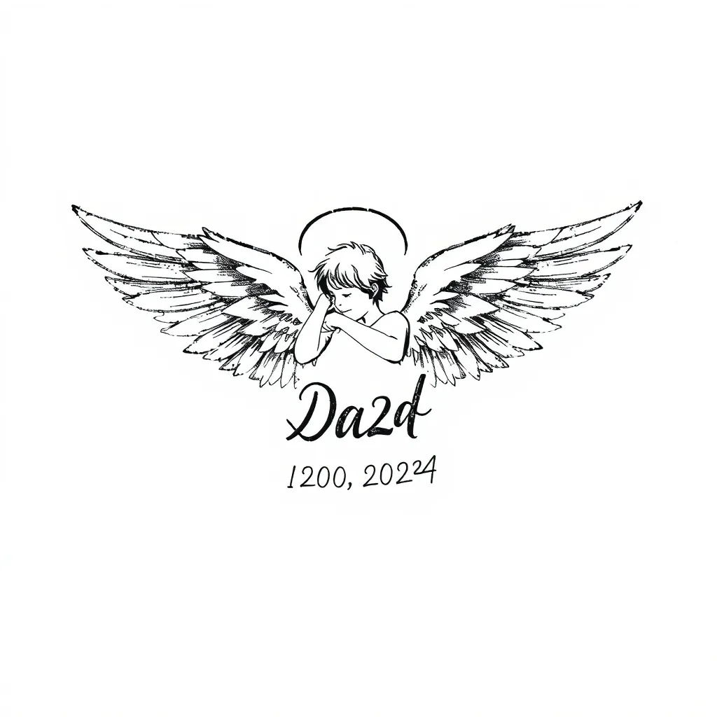 6月20号2024 ， 爸爸，天使带有翅膀  tattoo