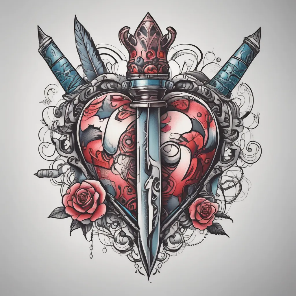 knife piercing through the heart τατουάζ