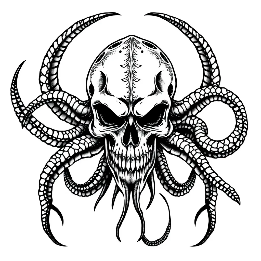 Kraken com o rosto em formato de caveira tattoo