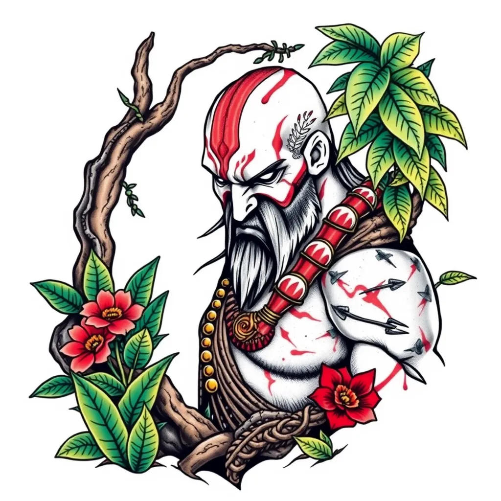 kratos cenário com selva   tetování