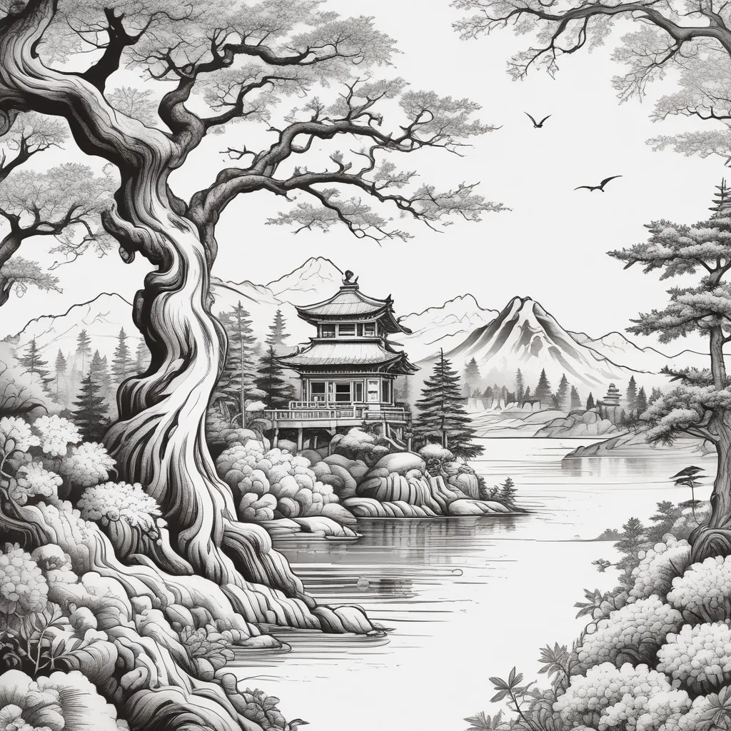 Lake and trees around it 문신