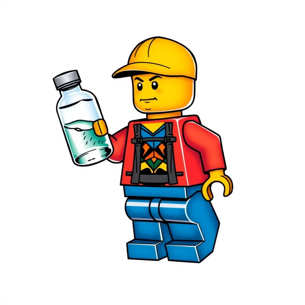 lego avec une petite bouteille d'eau dans une main tatuaż