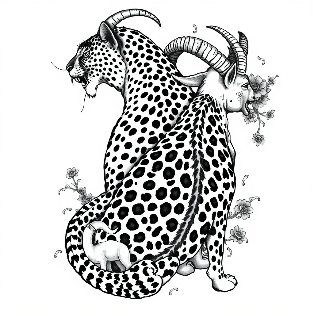 豹加山羊大背主圖 tatuagem