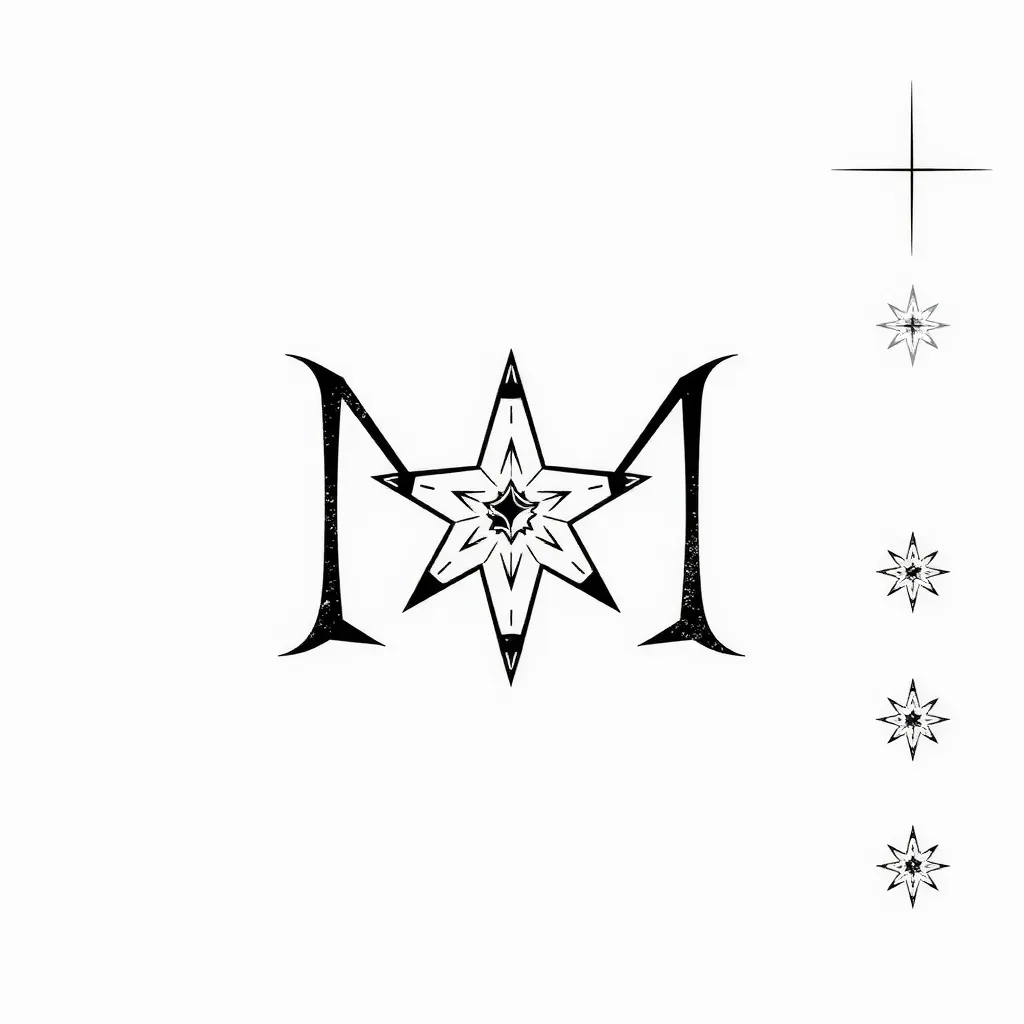 M HARFİ VE YILDIZ tatoeage