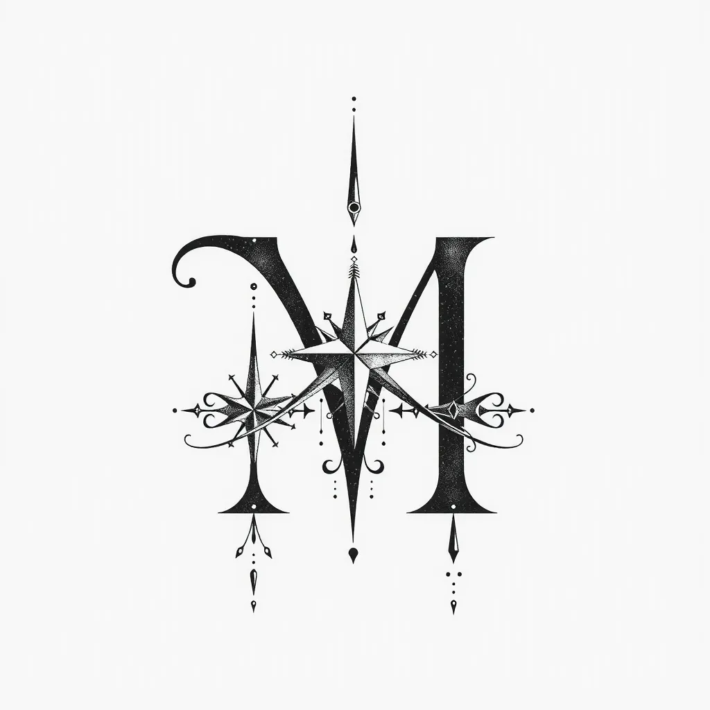 M HARFİ VE YILDIZ İNCE YAPILI tatoeage