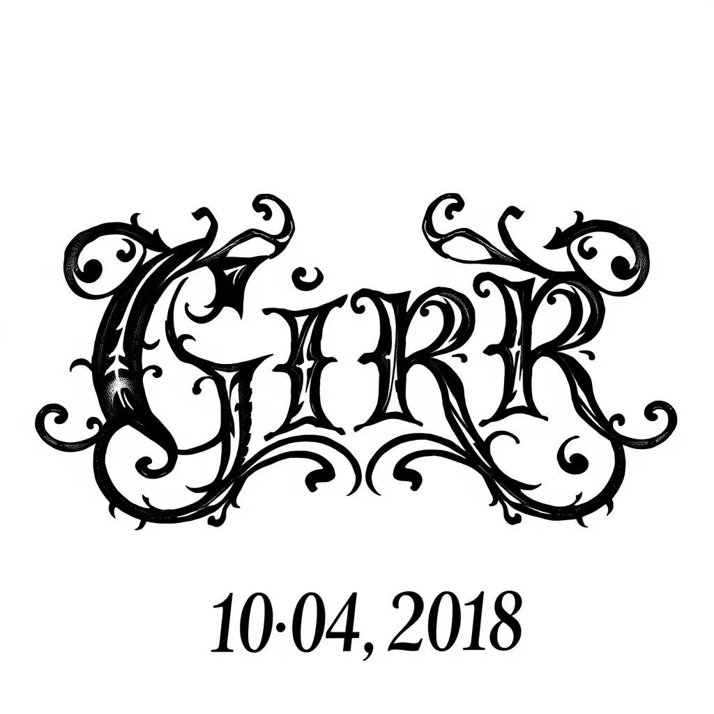 Tatuaje de letras GIRR combinados con fecha 10-04-2018 tatuering