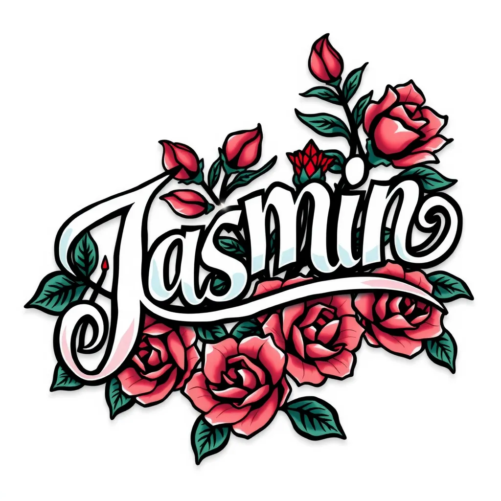 schriftzug Jasmin mit schnörkel schattiert ohne blume 入れ墨