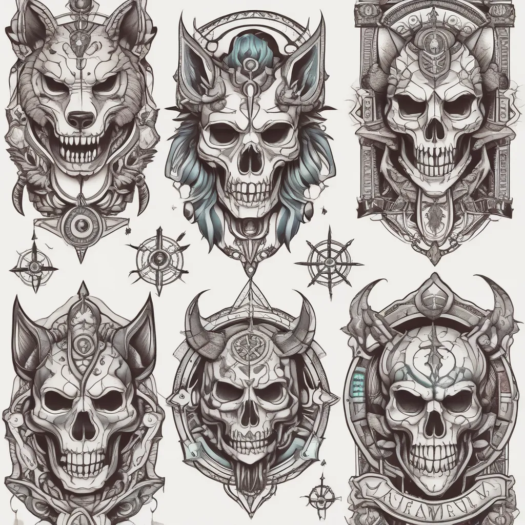 Lightning,anchor,compass,gladiator,skull,wolf tetování