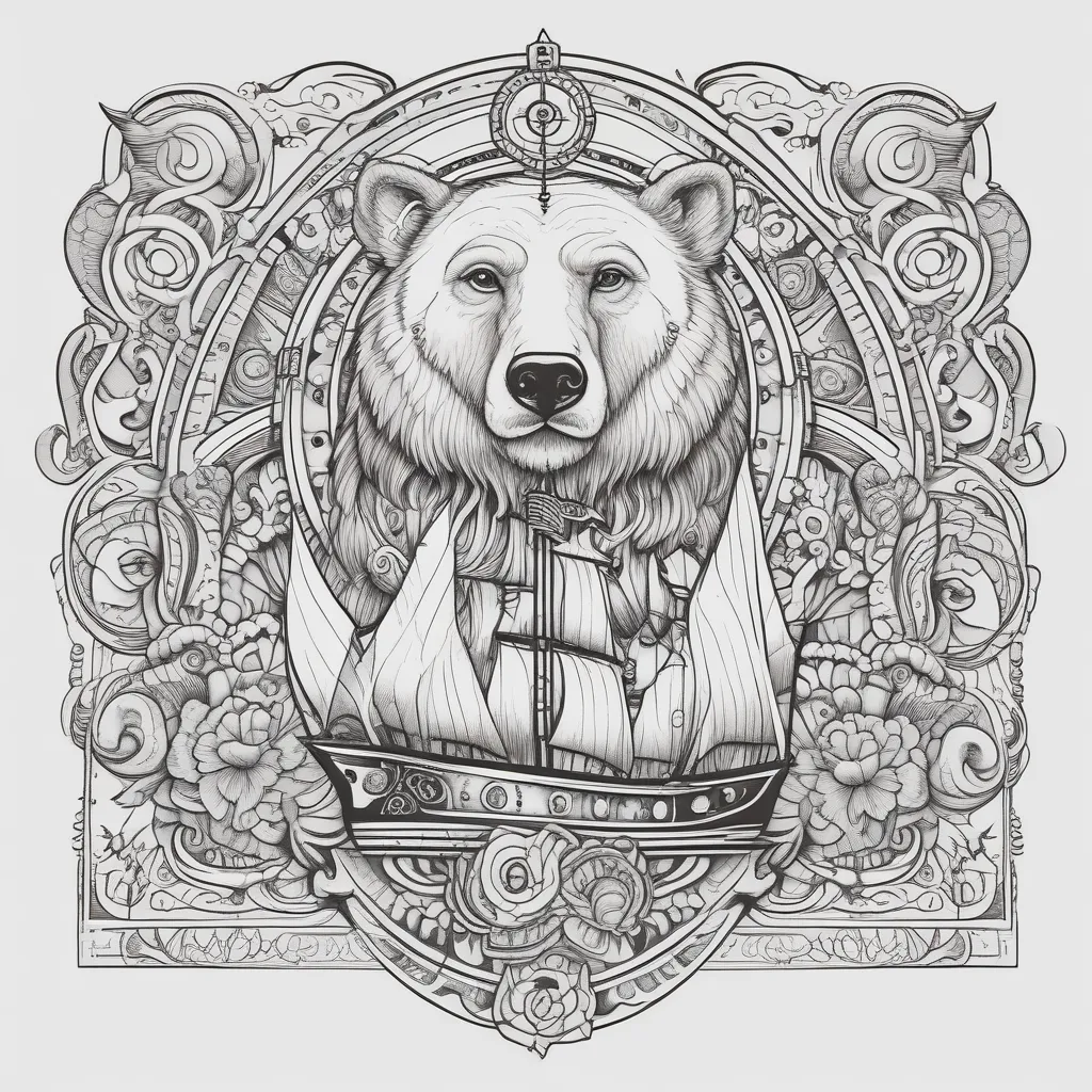 Line up of a bear, a ship and a key symbol  tatuaż