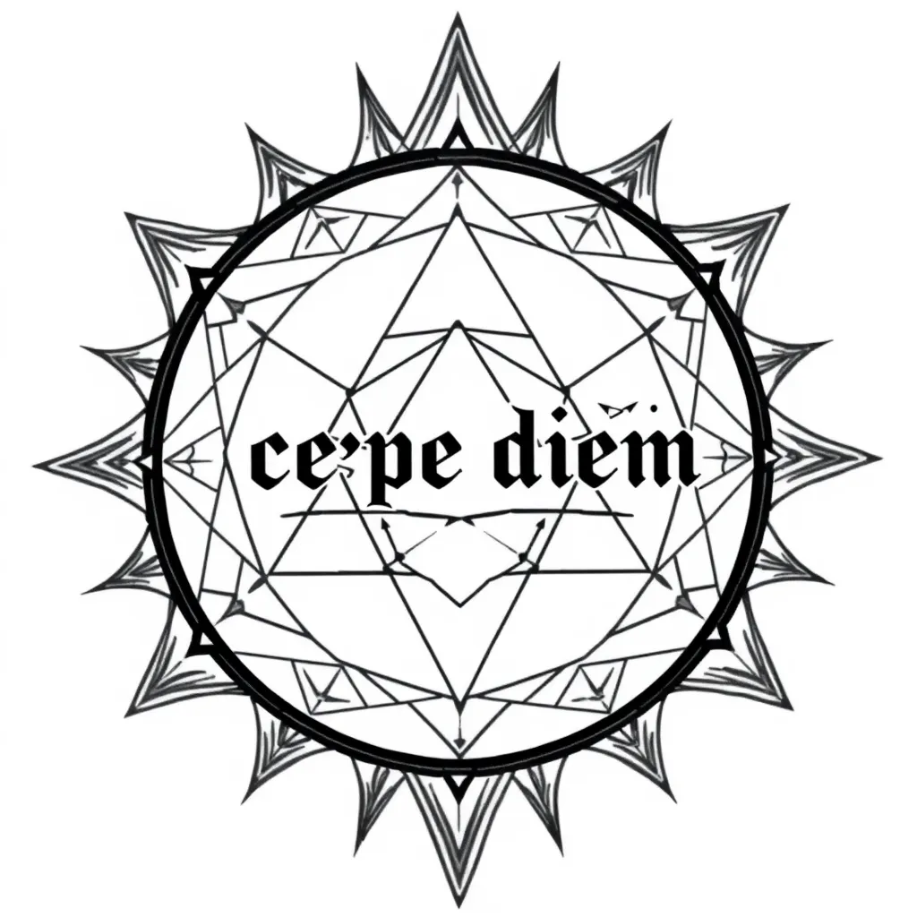 Line work including the phrase “carpe diem” tetování