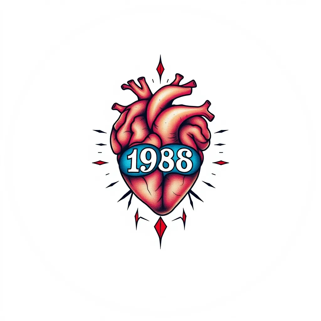 Cerebro y corazon lineales finos con dos fechas 1984 y 1985  纹身