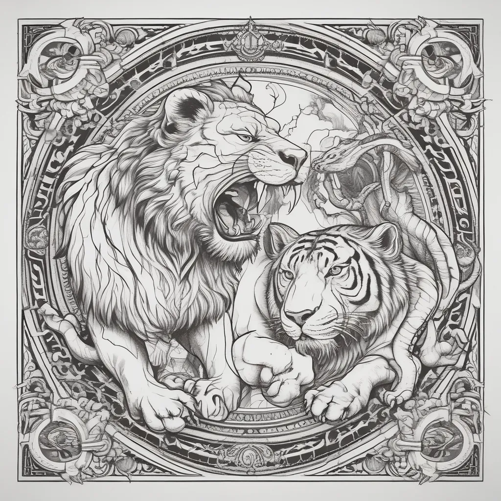 lion and tiger fighting татуировка