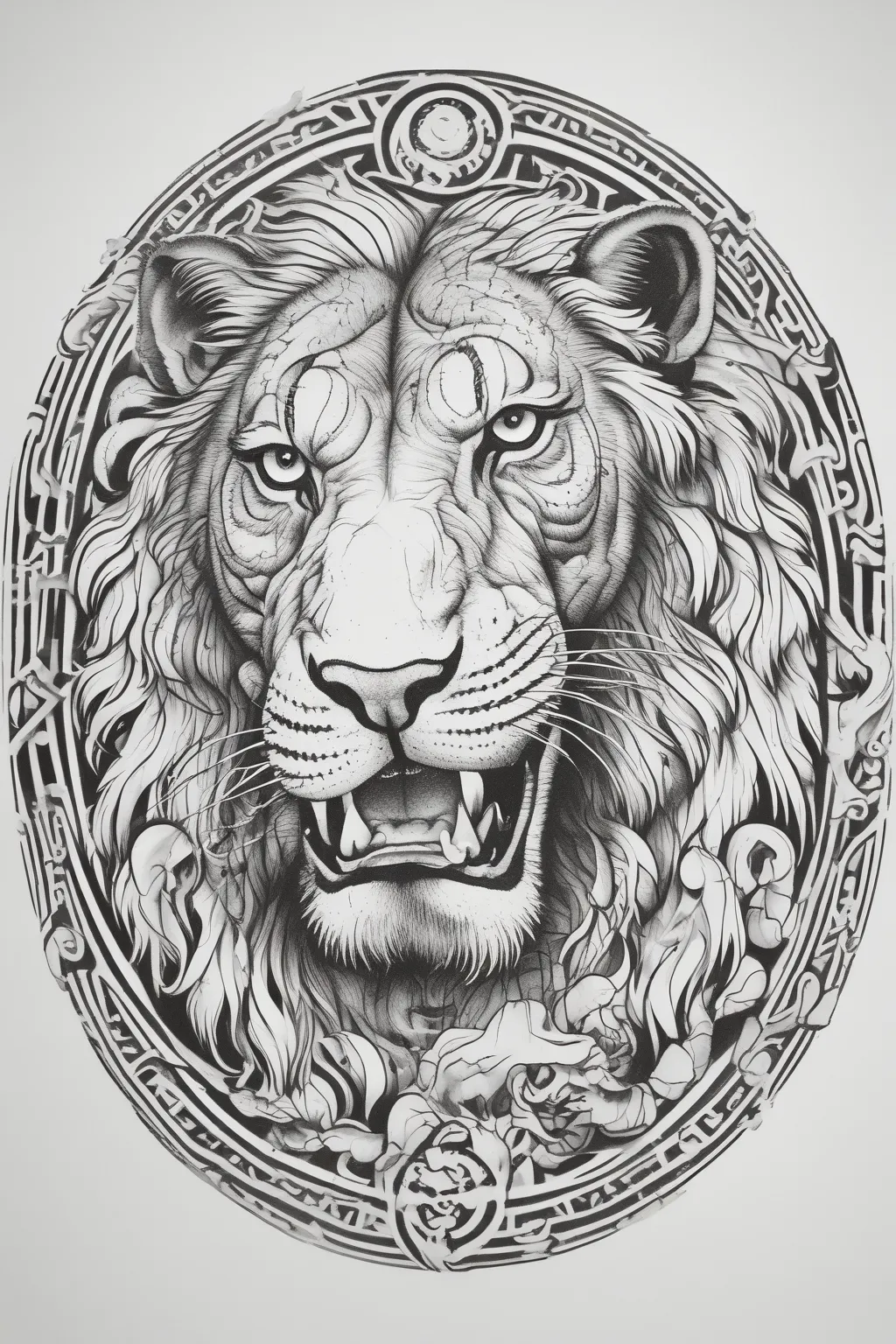 lion and tiger fighting circle 문신