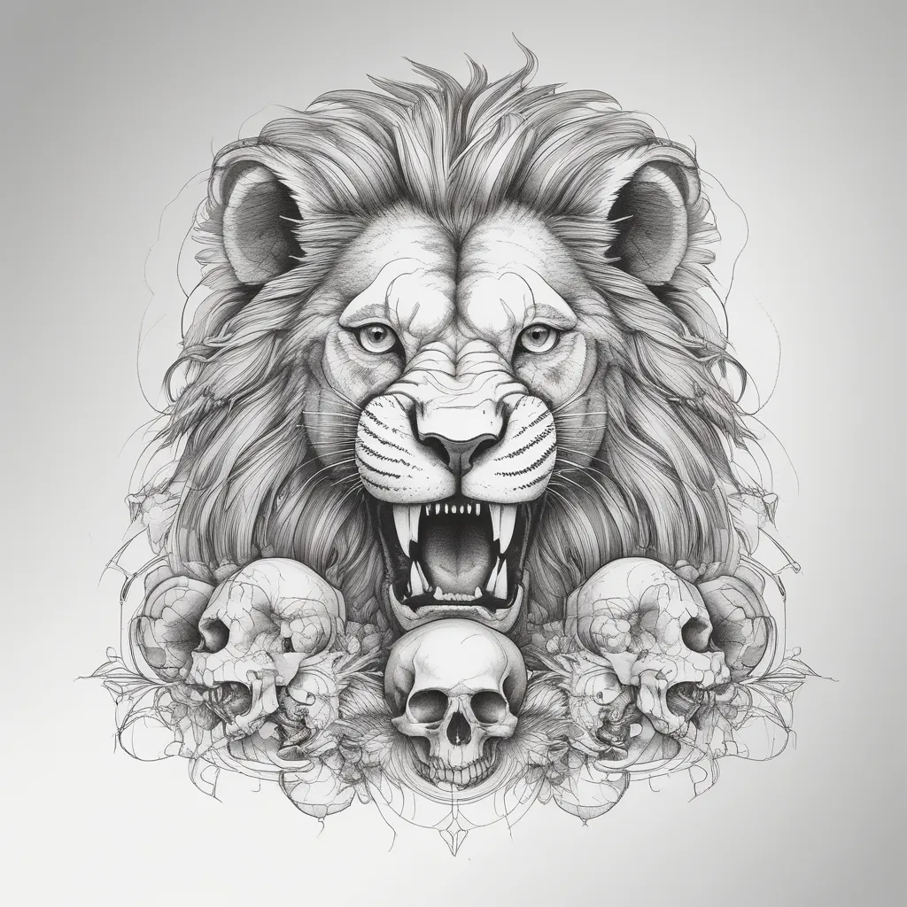 Lion eating a human skull tatuaggio