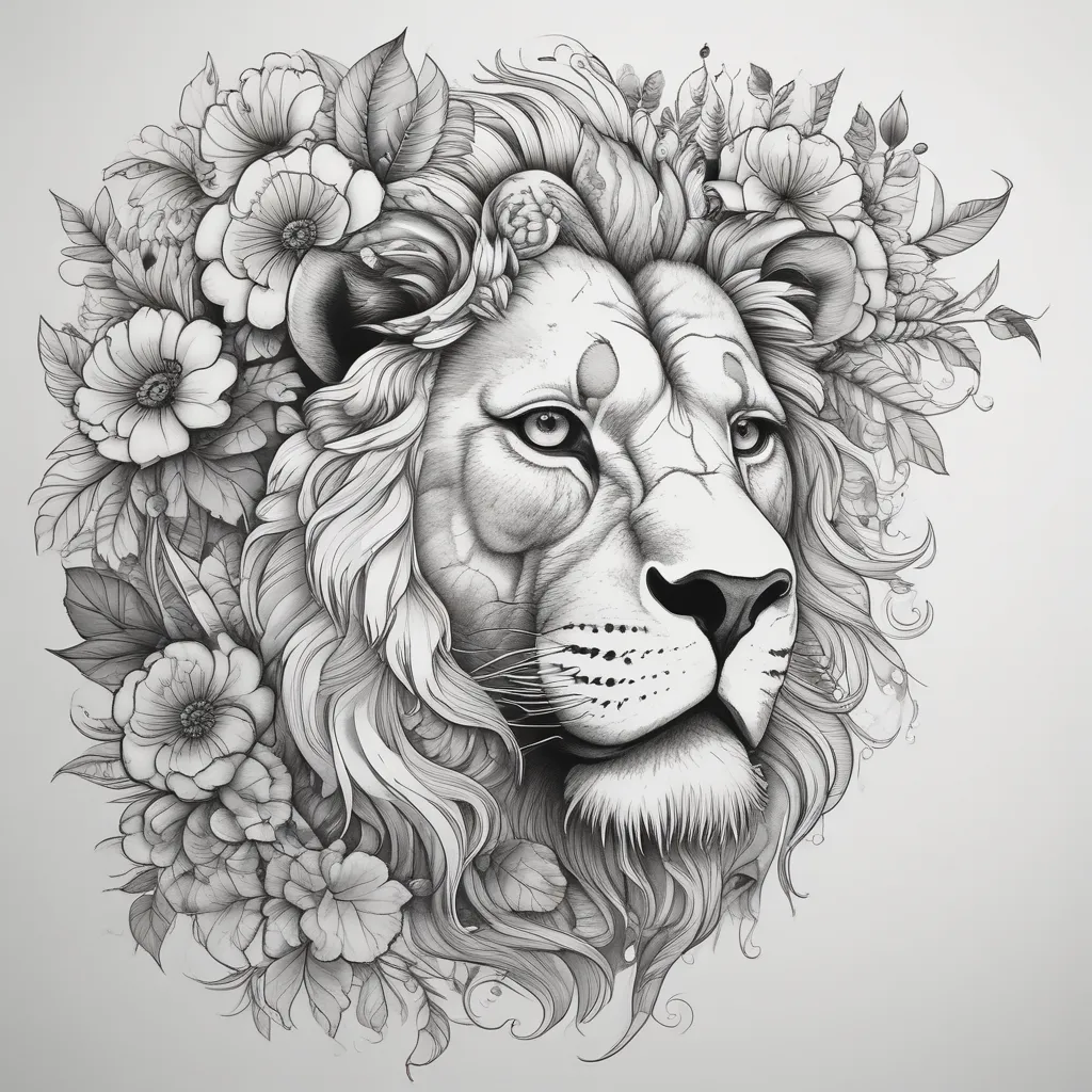 Lion head. Ears made up of leaves. Head made uo fo flowers. τατουάζ